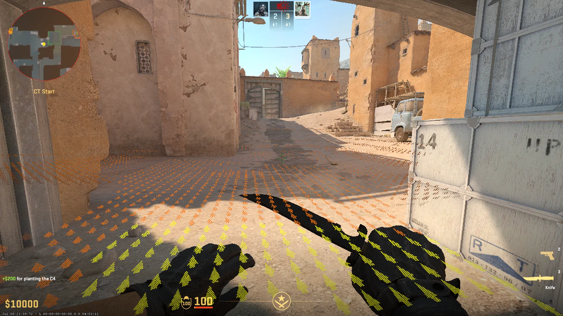 Prévia do campo de explosão do C4 no jogo, em Dust 2
